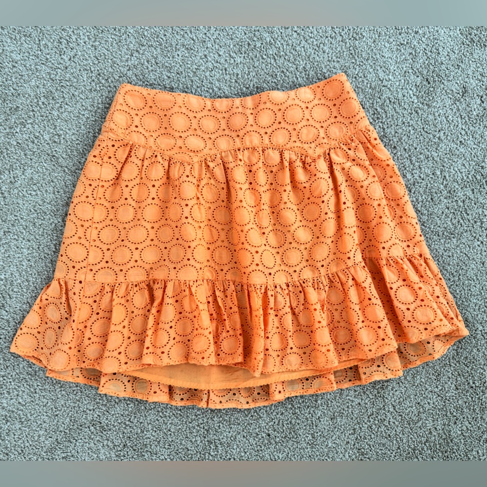 Anthropologie Vibrant Orange Eyelet Mini Skirt Large